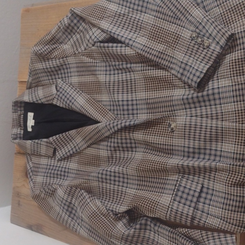 Marled Tan Houndstooth Plaid Long Single Button Blazer Jacket Size XL - Picture 7 of 12
